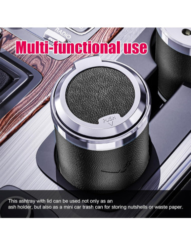 Cenicero de coche Dickno con tapa y luz LED azul, negro