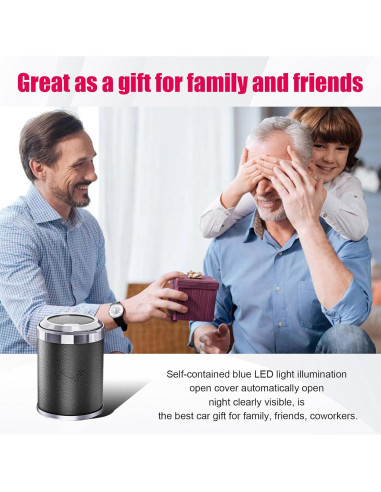 Cenicero de coche Dickno con tapa y luz LED azul, negro