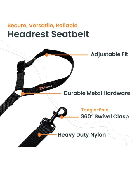 Cinturón de Seguridad para Perros 4Knines Ajustable - Negro