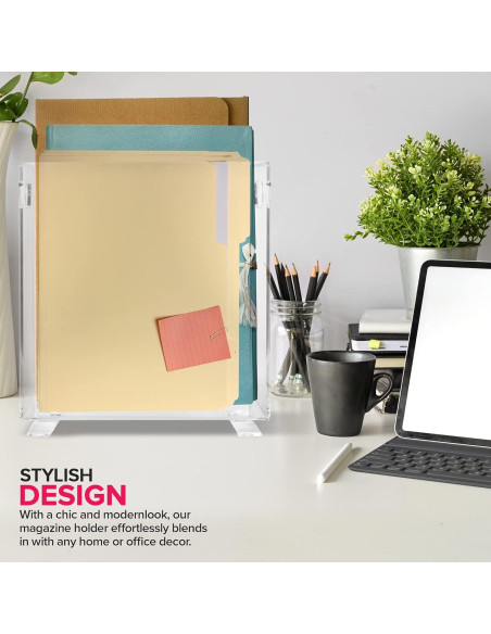 Soporte de Revistas Acrílico Stock Your Home - Transparente - 25.4x11.4x27.6 cm