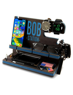 Organizador de Escritorio de Madera GRETAOTO Azul - Soporte para Teléfono y Accesorios