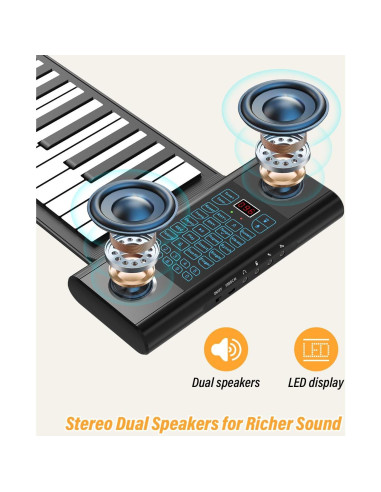 Piano Portátil KONIX PS61B de 61 Teclas con Bluetooth y MIDI