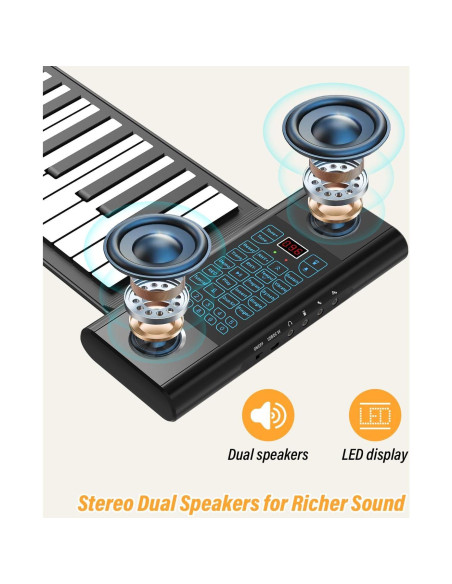 Piano Portátil KONIX PS61B de 61 Teclas con Bluetooth y MIDI