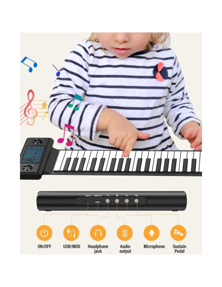 Piano Portátil KONIX PS61B de 61 Teclas con Bluetooth y MIDI