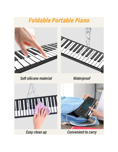 Piano Portátil KONIX PS61B de 61 Teclas con Bluetooth y MIDI