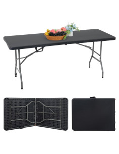 Mesa Plegable Portátil FDW 6 FT Blanca y Negra para Eventos