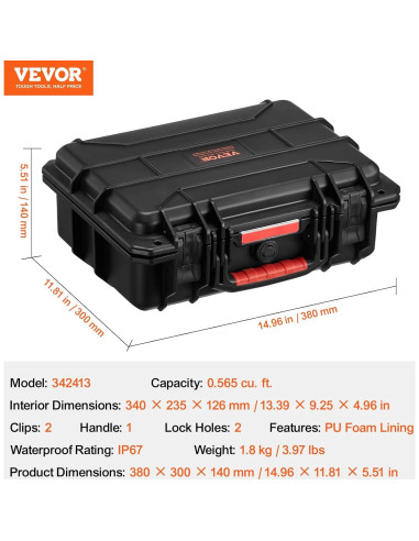 Caja Dura Impermeable VEVOR 40x32x16.6 cm con Espuma