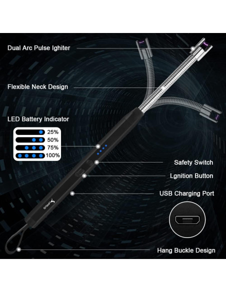 Encendedor Eléctrico SUPRUS Recargable USB Cuello Flexible 360