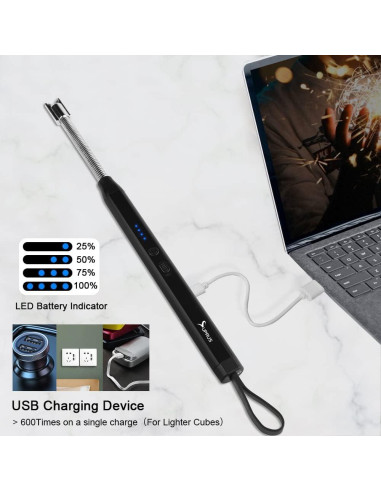 Encendedor Eléctrico SUPRUS Recargable USB Cuello Flexible 360