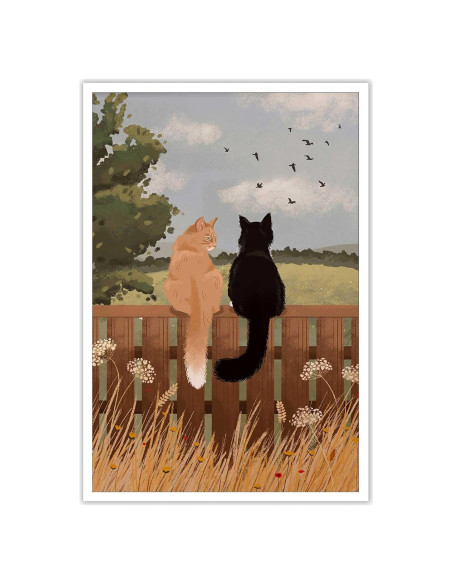 Póster Vintage de Gatos en Cerca 20x30cm Lienzo Sin Marco