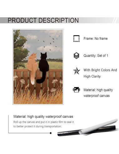 Póster Vintage de Gatos en Cerca 20x30cm Lienzo Sin Marco