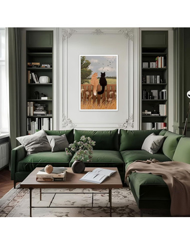 Póster Vintage de Gatos en Cerca 20x30cm Lienzo Sin Marco