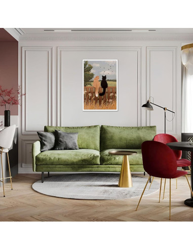 Póster Vintage de Gatos en Cerca 20x30cm Lienzo Sin Marco