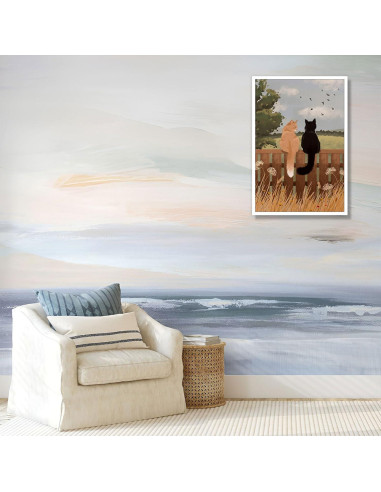 Póster Vintage de Gatos en Cerca 20x30cm Lienzo Sin Marco