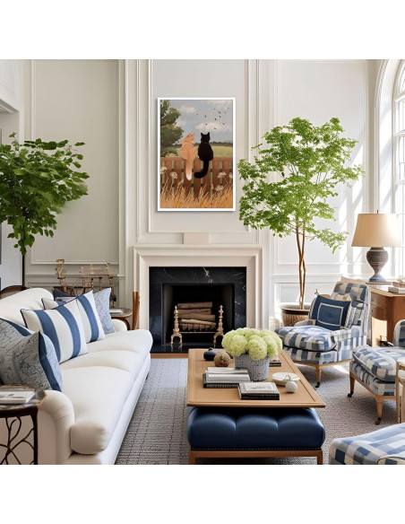 Póster Vintage de Gatos en Cerca 20x30cm Lienzo Sin Marco