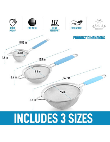 Juego de 3 coladores de acero inoxidable Zulay Kitchen - Antideslizantes