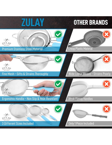 Juego de 3 coladores de acero inoxidable Zulay Kitchen - Antideslizantes