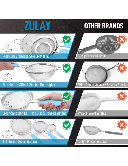 Juego de 3 coladores de acero inoxidable Zulay Kitchen - Antideslizantes
