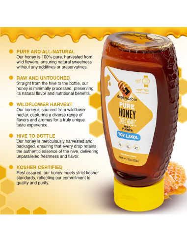 Miel Cruda 100% Pura Comida Confiable 450g de Flores Silvestres