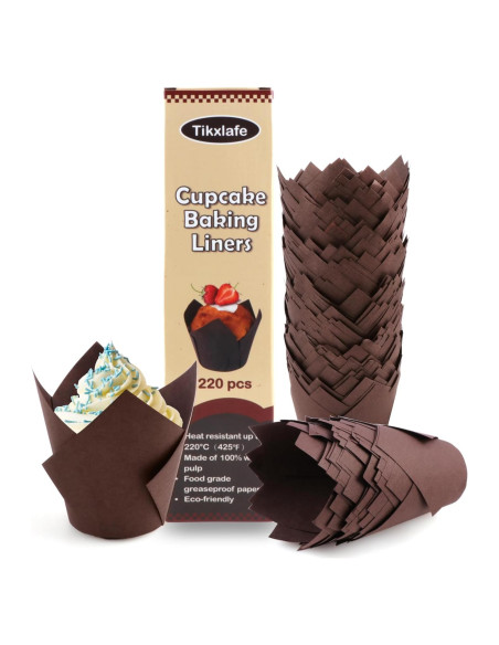 220 Forros de Cupcake Tulipanes Tikxlafe, Papel Pergamino Marrón