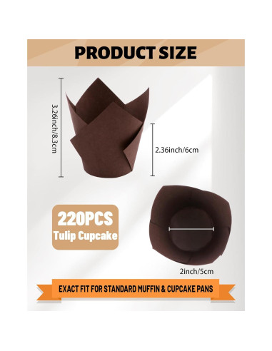 220 Forros de Cupcake Tulipanes Tikxlafe, Papel Pergamino Marrón