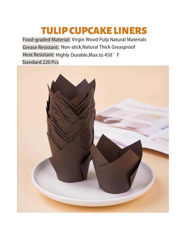 220 Forros de Cupcake Tulipanes Tikxlafe, Papel Pergamino Marrón