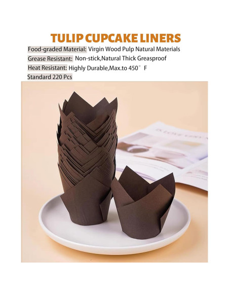 220 Forros de Cupcake Tulipanes Tikxlafe, Papel Pergamino Marrón