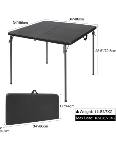 Mesa Plegable Cuadrada REDCAMP 86 cm Resina Negra para 4 Personas