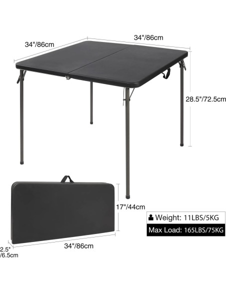 Mesa Plegable Cuadrada REDCAMP 86 cm Resina Negra para 4 Personas