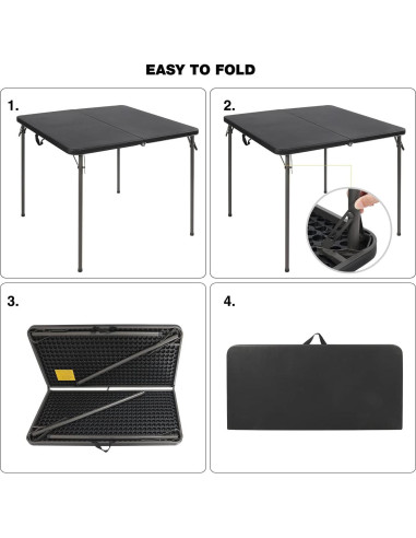 Mesa Plegable Cuadrada REDCAMP 86 cm Resina Negra para 4 Personas