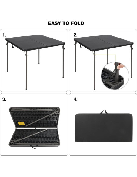 Mesa Plegable Cuadrada REDCAMP 86 cm Resina Negra para 4 Personas