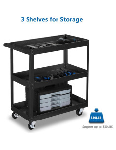 Carro de Herramientas Rodante TUFFIOM 3 Estantes 150 kg Negro 2