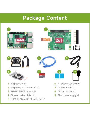 Kit de IA Waveshare para Raspberry Pi 5 16GB + Accesorios