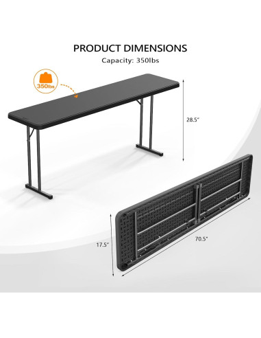 Mesa Plegable Estrecha VINGLI 179x44.5 cm Negra HDPE