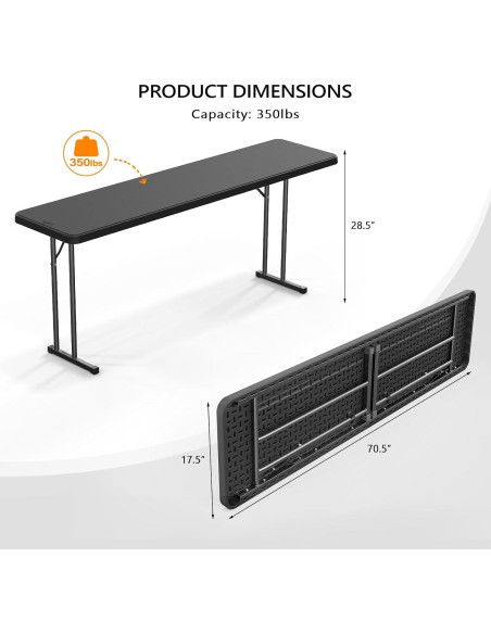 Mesa Plegable Estrecha VINGLI 179x44.5 cm Negra HDPE