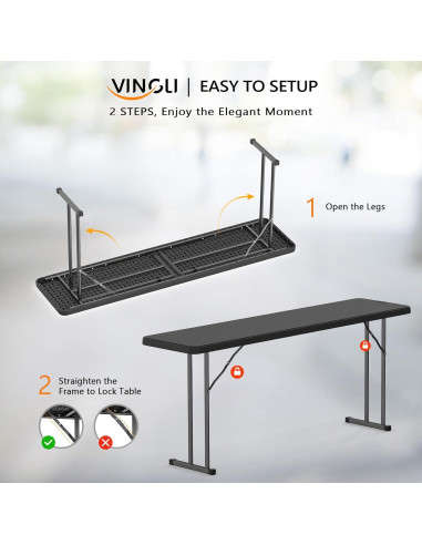 Mesa Plegable Estrecha VINGLI 179x44.5 cm Negra HDPE