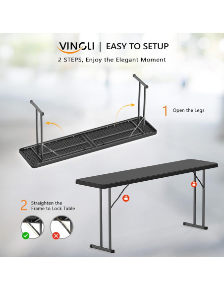 Mesa Plegable Estrecha VINGLI 179x44.5 cm Negra HDPE