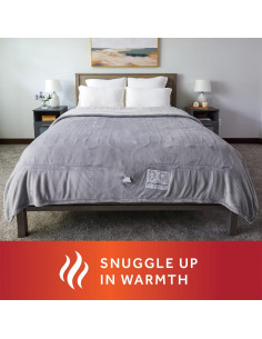 Manta Eléctrica de Terciopelo King Sunbeam Gris Bruma 12 Calor 2