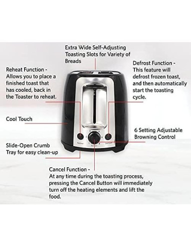 Tostadora EUROSTAR ET750B 2 Rebanadas Tacto Frío Negra