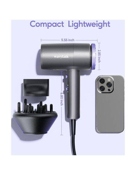 Secador de Pelo Wavytalk 1875W Iónico con Difusor y Boquilla