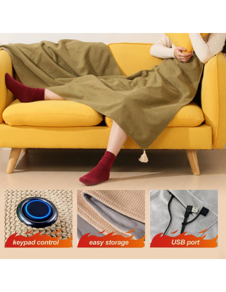 Chal Térmico Portátil FunApricity JRPJ, Manta Eléctrica USB Caqui