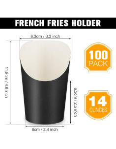 100 Tazas de Papel para Papas Fritas Potchen 14 oz Negro 2