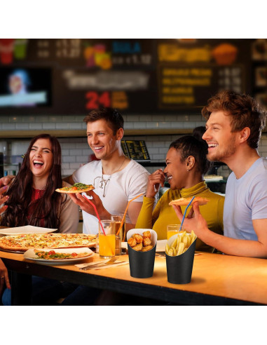 100 Tazas de Papel para Papas Fritas Potchen 14 oz Negro