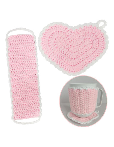 Conjunto Manta de Taza y Posavasos Corazón Wuryuema Rosa