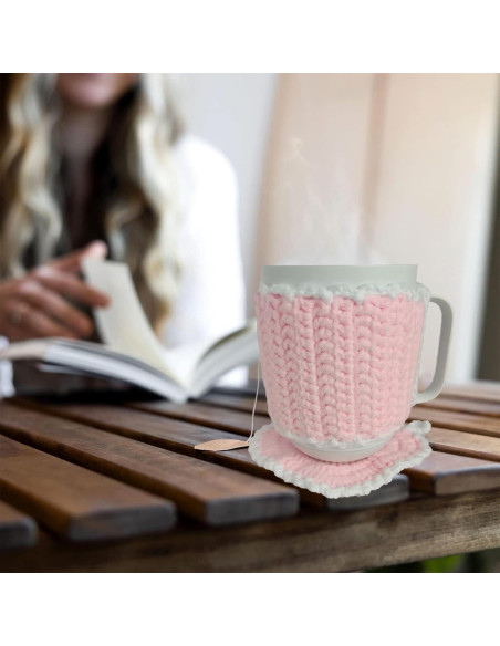Conjunto Manta de Taza y Posavasos Corazón Wuryuema Rosa