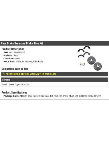 Kit de freno trasero Toyota Corolla 2003-2008 - Marketplace Auto Parts