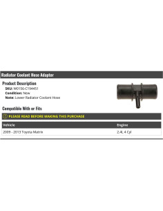 Adaptador Manguera Refrigerante Radiador Inferior Toyota Matrix 2009-2013 2