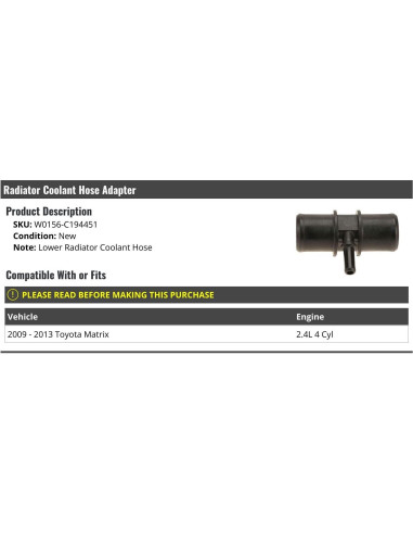 Adaptador Manguera Refrigerante Radiador Inferior Toyota Matrix 2009-2013