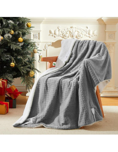 Manta Eléctrica CAROMIO 127x152 cm, Térmica Waffle Gris 2