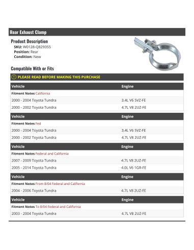 Abrazadera de Escape Trasera Toyota Tundra 2000-2014
